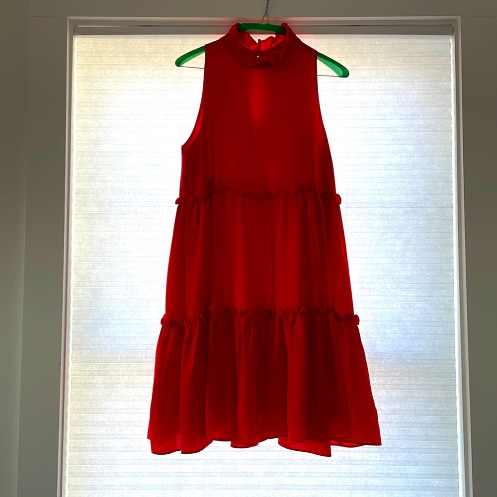 Elliatt coral/poppy/orange flowy tiered dress